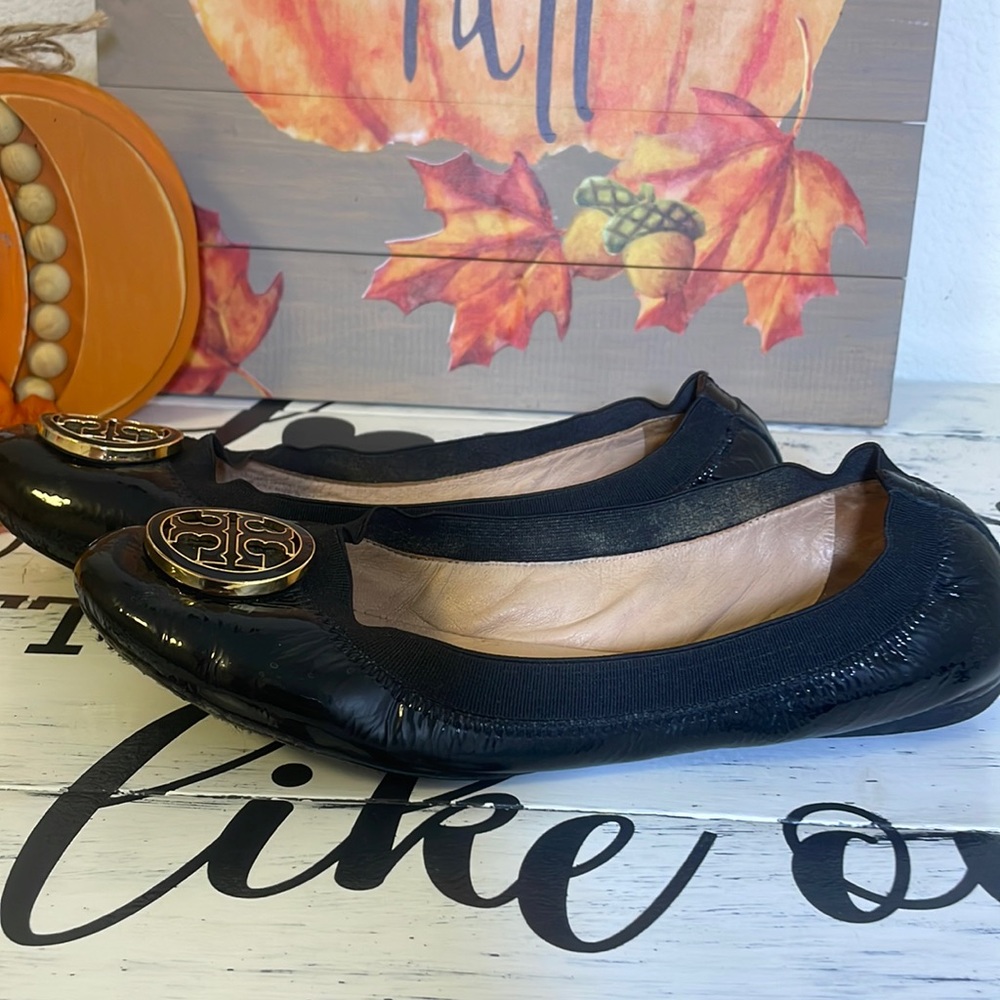 Tory Burch Black Caroline Leather Elastic Flats - image 2